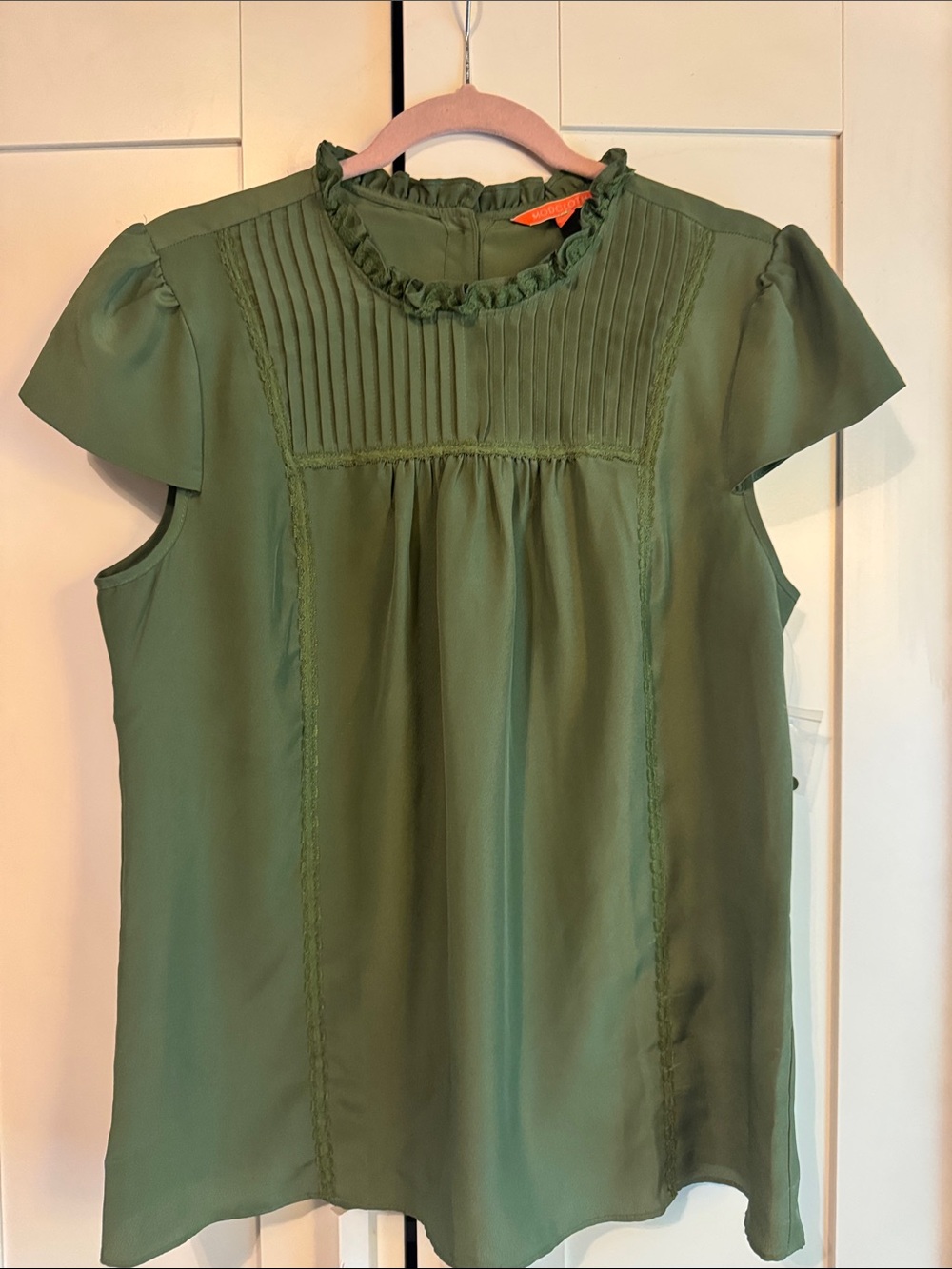 ModCloth Olive Green Ruffled Pintuck Blouse